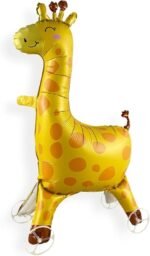 MPS MY PARTY SUPPLIERS® 1Pc Self-Standing Walking Animal Foil Balloon, Animal Balloon, Animals with Roller wheels balloons For Kids Birthday, animal jungle theme decor (yellow giraffe 35 * 24inch) - Image 3