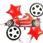 MPS My Party Suppliers Set of 5 Red Racing Car Foil Balloon, Sports Car Balloons for kids Party Decoration, Monster Car Tyre Foil Balloons, Car, Transportation Themed Birthday Party props