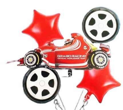 MPS My Party Suppliers Set of 5 Red Racing Car Foil Balloon, Sports Car Balloons for kids Party Decoration, Monster Car Tyre Foil Balloons, Car, Transportation Themed Birthday Party props