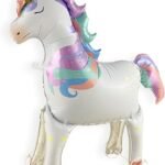MPS MY PARTY SUPPLIERS® 1Pc Self-Standing Walking Animal Foil Balloon, Animal Balloon, Animals with Roller wheels balloons For Kids Birthday, animal jungle theme decor (white unicorn 36 * 37inch)