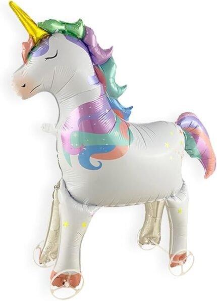 MPS MY PARTY SUPPLIERS® 1Pc Self-Standing Walking Animal Foil Balloon, Animal Balloon, Animals with Roller wheels balloons For Kids Birthday, animal jungle theme decor (white unicorn 36 * 37inch)