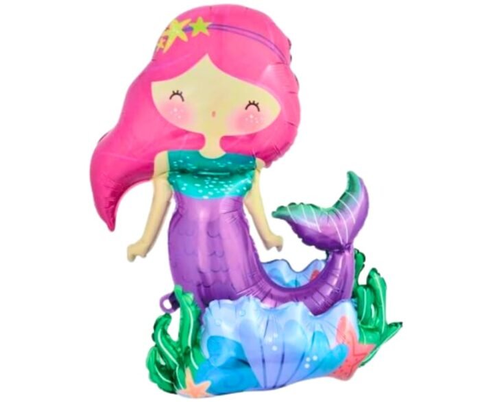 51u7uLv6guL MPS MY PARTY SUPPLIERS® 1pc, 22*25.6*14.2inch Self Standing Mermaid Foil Balloon, mermaid balloon, birthday decoration mermaid theme, under sea theme balloons, mermaid foil balloon decoration ideas - Image 1