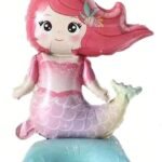 1pc Pink Mermaid Aluminum Foil Balloon Standing 3d Balloon Inflatable With Air For Children's Birthday Party Decoration For Girls
