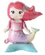 1pc Pink Mermaid Aluminum Foil Balloon Standing 3d Balloon Inflatable With Air For Children's Birthday Party Decoration For Girls