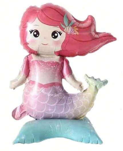 1pc Pink Mermaid Aluminum Foil Balloon Standing 3d Balloon Inflatable With Air For Children's Birthday Party Decoration For Girls