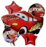 MPS My Party Suppliers Set of 5 Cars 3 Lightning McQueen Foil Balloon, Red Race Car Balloons for kids Party Decoration, Racing Car Shape Foil Balloon, Red heart balloons, Transportation Theme