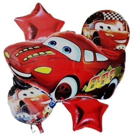 MPS My Party Suppliers Set of 5 Cars 3 Lightning McQueen Foil Balloon, Red Race Car Balloons for kids Party Decoration, Racing Car Shape Foil Balloon, Red heart balloons, Transportation Theme