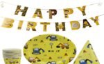Construction Theme Party Decorations for Kids, Construction Dump Truck Excavator Crane Forklift Bulldozer Set of 5 Balloons ,Banner and Paper Plates and Glass Birthday Cap for Party Supplies - Image 5