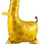 MPS MY PARTY SUPPLIERS® 1Pc Self-Standing Walking Animal Foil Balloon, Animal Balloon, Animals with Roller wheels balloons For Kids Birthday, animal jungle theme decor (yellow giraffe 35 * 24inch)