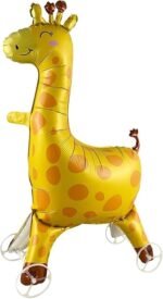 MPS MY PARTY SUPPLIERS® 1Pc Self-Standing Walking Animal Foil Balloon, Animal Balloon, Animals with Roller wheels balloons For Kids Birthday, animal jungle theme decor (yellow giraffe 35 * 24inch)