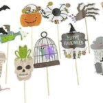 My Party Suppliers 12 PCS Halloween Photo PropsHalloween Paper ohoto Boot Pumpkin Shull Hat Bat Ghost Spider Paper Props