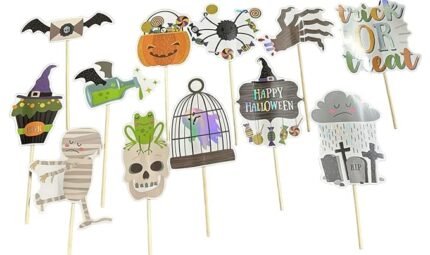My Party Suppliers 12 PCS Halloween Photo PropsHalloween Paper ohoto Boot Pumpkin Shull Hat Bat Ghost Spider Paper Props
