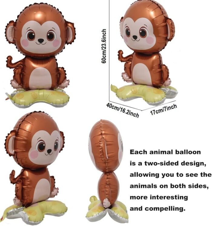 MPS MY PARTY SUPPLIERS® 1pc 60 * 40cm Self standing Monkey animal shape foil balloon for kids, Jungle safari theme birthday decorations, Cute animal foil balloons, Monkey balloon - Image 2