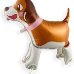 MPS MY PARTY SUPPLIERS® 1Pc Self-Standing Walking Animal Foil Balloon, Animal Balloon, Animals with Roller wheels balloons For Kids Birthday, animal jungle theme decor (brown dog 32 * 33inch)