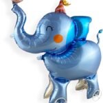 MPS MY PARTY SUPPLIERS® 1Pc Self-Standing Walking Animal Foil Balloon, Animal Balloon, Animals with Roller wheels balloons For Kids Birthday, animal jungle theme decor (blue elephant 38 * 42inch)