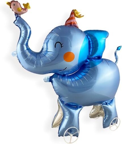MPS MY PARTY SUPPLIERS® 1Pc Self-Standing Walking Animal Foil Balloon, Animal Balloon, Animals with Roller wheels balloons For Kids Birthday, animal jungle theme decor (blue elephant 38 * 42inch)