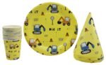 Construction Theme Party Decorations for Kids, Construction Dump Truck Excavator Crane Forklift Bulldozer Set of 5 Balloons ,Banner and Paper Plates and Glass Birthday Cap for Party Supplies - Image 3