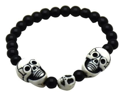 MY PARTY SUPPLIERS Skull Shaped Stretch Bracelet for Men and Women/Halloween Skull Bracelet Skull Head Wrist Chain White Wrist Cuff Bracelets