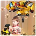Construction Theme Party Decorations for Kids, Construction Dump Truck Excavator Crane Forklift Bulldozer Set of 5 Balloons ,Banner and Paper Plates and Glass Birthday Cap for Party Supplies - Image 2