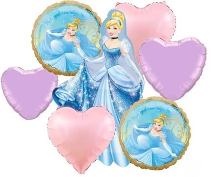 MPS MY PARTY SUPPLIERS® 7pcs Princess foil Balloon, Princess themed party supplies, Princess foil Balloons, Princess Balloons for decoration, round balloons, Princess theme backdrop, heart balloons