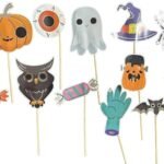My Party Suppliers 12 PCS Halloween Photo PropsHalloween Paper ohoto Boot Pumpkin Shull Hat Bat Ghost Spider Paper Props