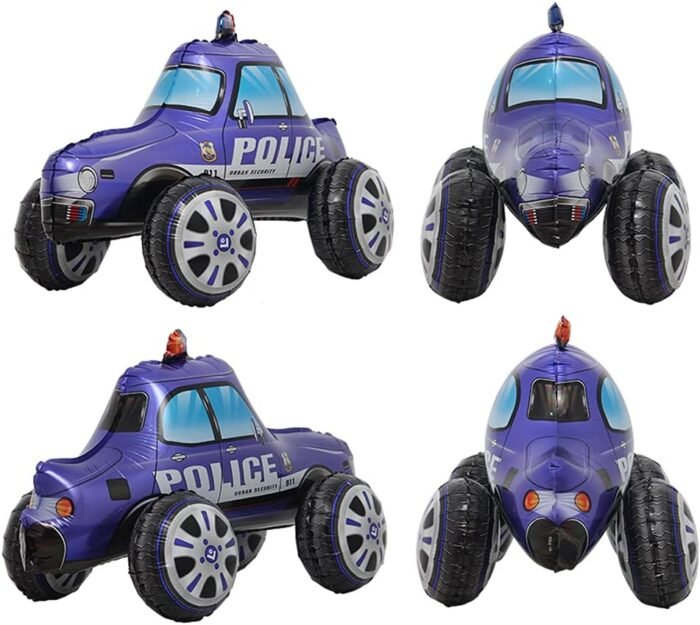 MPS My Party Suppliers 1pc Self standing Purple Police Car Foil Balloon for kids, Car shape foil Balloons for kids Party Decoration, Vehicle balloon, Transportation Theme, Police car balloon - Image 3