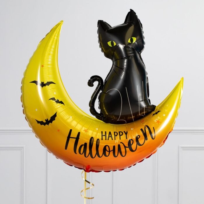 MPS My Party Suppliers 1pc Halloween Moon with Cat Foil Balloon 75 * 78cm, Halloween Balloons, Halloween Cat and Moon Foil Balloon, Black sitting on half moon, Horror night theme - Image 3