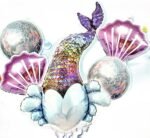 MPS MY PARTY SUPPLIERS® Set of 5 Mermaid Tail Foil Balloons. Mermaid balloon, Sea shell Balloons. Round shape printed balloon. Under the Sea theme, mermaid Theme, mermaid balloon decoration ideas