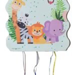 Animal Theme Pinata, Pull String Pinata for Birthday/Safari Theme Animal Print Khoi Bag/Jungle Pinata Theme Decoration