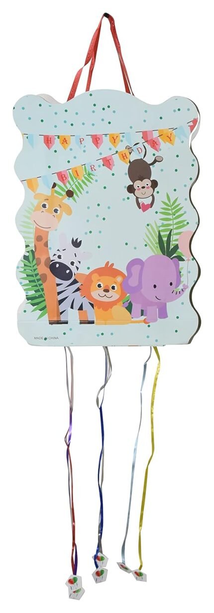 Animal Theme Pinata, Pull String Pinata for Birthday/Safari Theme Animal Print Khoi Bag/Jungle Pinata Theme Decoration