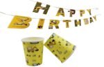 Construction Theme Party Decorations for Kids, Construction Dump Truck Excavator Crane Forklift Bulldozer Set of 5 Balloons ,Banner and Paper Plates and Glass Birthday Cap for Party Supplies - Image 4