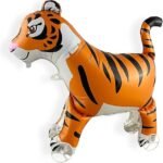 MPS MY PARTY SUPPLIERS® 1Pc Self-Standing Walking Animal Foil Balloon, Animal Balloon, Animals with Roller wheels balloons For Kids Birthday, animal jungle theme decor (orange black tiger 33*36inch)