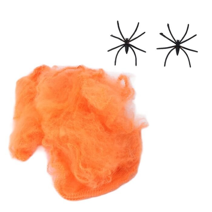 MY PARTY SUPPLIERS Spider Webs Halloween Decorations with 2 Fake Spiders, Super Stretchy Spider Web for Halloween Decor, Cobwebs Halloween Decorations Orange Spider Web - Image 4