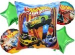 MPS MY PARTY SUPPLIERS® Set of 5 Race Car Balloons, car Balloon, green star balloons, Race Car Birthday Party Supplies, Car vehicle transport Theme, car foil balloon decoration