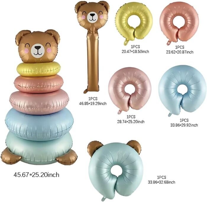 MPS MY PARTY SUPPLIERS® 116cm Circle Bear Balloon Kit, Teddy Bear Foil Balloon for Children's Birthday Party Decoration props, 3D Self Standing Foil Balloons, Animal Theme Balloon - Image 2