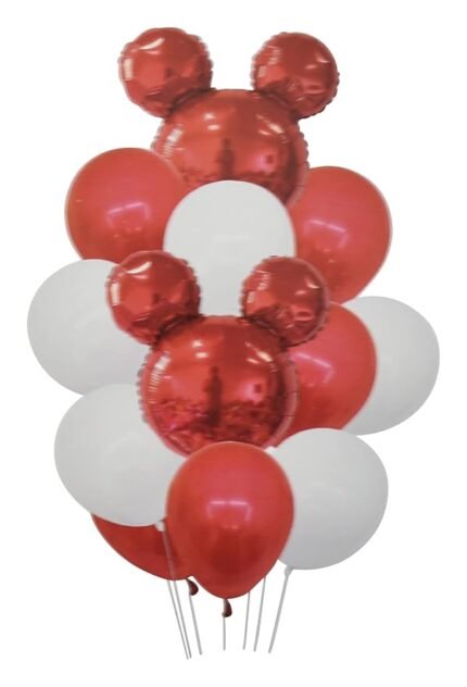 12pcs/Set Red Mickey Minnie Head Foil Balloons Rose Red Gold Pink Latex Balloons Birthday Babyshower Party Decoration Kid Toy Cartoon Mickey Minnie Balloon Set