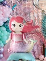 1pc Pink Mermaid Aluminum Foil Balloon Standing 3d Balloon Inflatable With Air For Children's Birthday Party Decoration For Girls - Image 2
