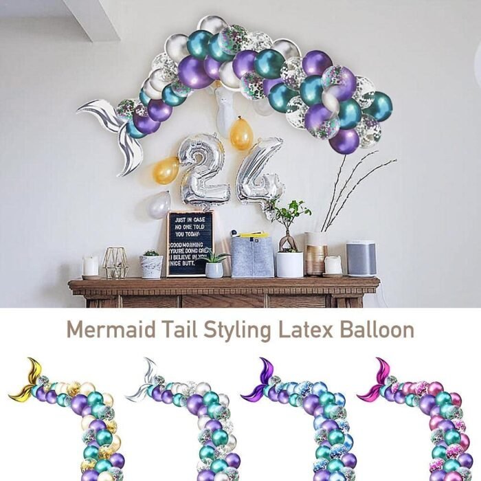 Mermaid SilverTail Balloon Garland Set, Mermaid Tail Balloons Arch with 16ft Balloon Strip Tape for Under The Sea Mermaid Birthday Party Decoration, Mermaids theme decoration - Image 2