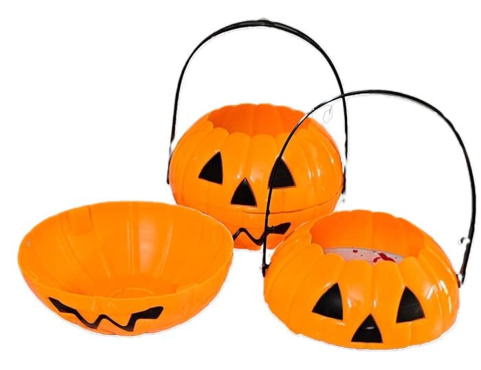 61ykfh1yL8L._SL1395_ MPS My Party Suppliers 1pc Halloween Orange Pumpkin Candy Basket/Bowl, Pumpkin Face Candy Bucket for Kids, Pumpkin Candy Holder Decoration, Pumpkin Candy Basket, Halloween Decor - Image 1