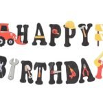 Construction Birthday Party Supplies Banner - Premium Tools Happy Birthday Decoration with Dumb Truck Excavator Crane and More for Boys Under Construction Kids Party Theme