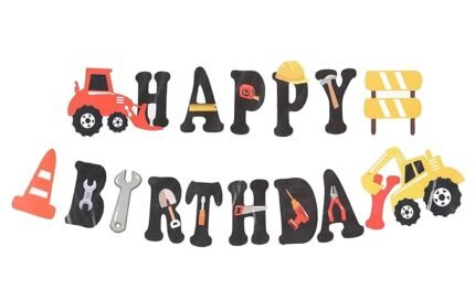 Construction Birthday Party Supplies Banner - Premium Tools Happy Birthday Decoration with Dumb Truck Excavator Crane and More for Boys Under Construction Kids Party Theme