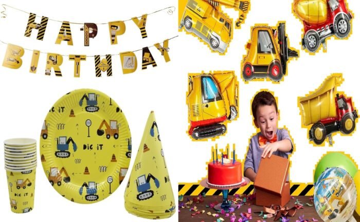 Construction Theme Party Decorations for Kids, Construction Dump Truck Excavator Crane Forklift Bulldozer Set of 5 Balloons ,Banner and Paper Plates and Glass Birthday Cap for Party Supplies - Image 6