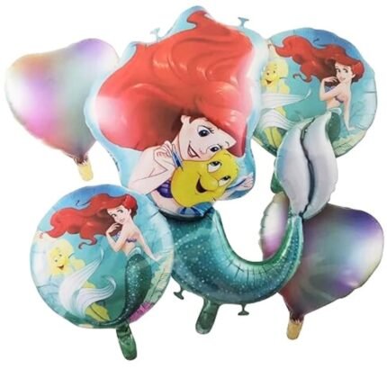 MPS My Party Suppliers Set of 5 Ariel Mermaid Foil Balloons for Kids, Disney Princess Balloons, Girls Party Decoration, Baby Shower Theme (Mermaid), Cartoon character Ariel balloons