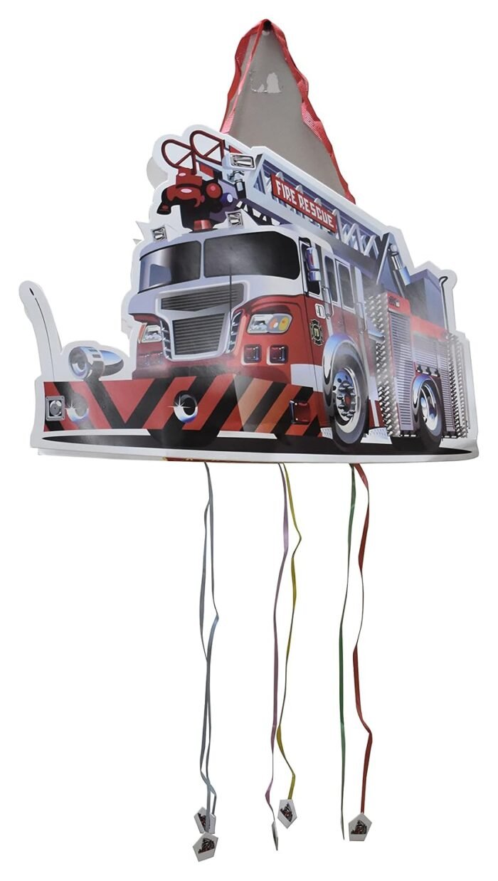 Fire Truck Theme Khoi Bag/Happy Birthday Pull String Pinata For Birthday/Construction theme Pinata/Birthday Goodies Bag/Pull String Bag/Trandport Pull String Birthday Pinata - Image 1