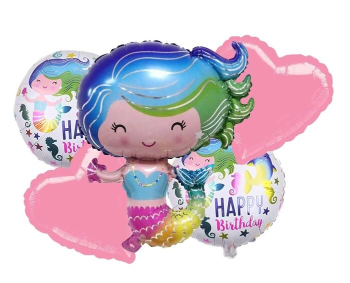 MPS My Party Suppliers Set of 5 Mermaid Theme Birthday Foil Balloons for Kids, Girls Birthday Party Decoration, Baby Shower Theme (Mermaid) - Image 1