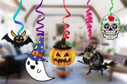 Halloween Hanging Swirl Decorations, Halloween Hanging Swirl Party Decorations, Witches/Skull/Ghost/Pumpkin/Cat and Bats Ceiling Hanging Decoration for Halloween Party(Set of 12)