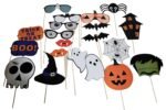 Halloween Party Prop Photo Booth Props DIY Kit for Party Supplies Featuring Boo Pumpkin Ghost Halloween Decorations Photo Booth Props