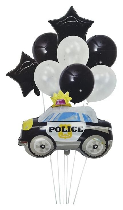 Set of 9 Police Car Themed Balloon Banquet For Kids Birthday Party, Welcome Baby Boy, Baby Shower, Naming Ceremony, Perfect For Backdrop Decoration, Party & Event Supplies