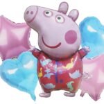 Peppa Pig Theme Foil Balloon for Birthday Decoration, Pig Theme Party Decoration, Peppa Pig balloons with star and heart balloons, Peppa Pig Balloons
