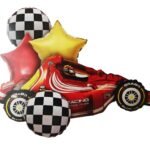 Race Car Balloons WIth Finishing line Check Balloon Car Wheel Balloons Baby Shower Kids Two Fast Speedy Race Car Themed Birthday Party Decor Supplies 5 Pcs Kit